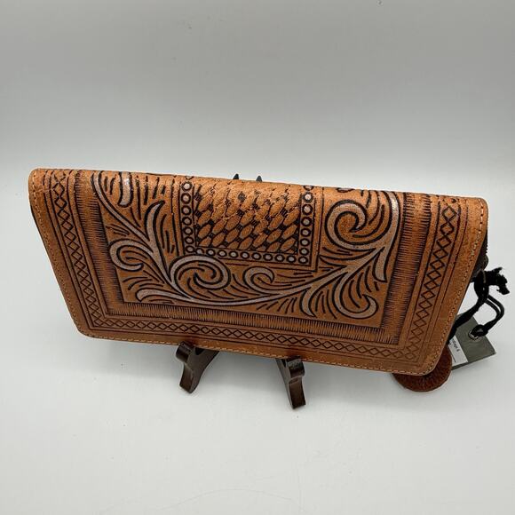 Myra Angelic Tooled Leather Wallet Full Zip Cash Cards Coin RFID Block NWT - Picture 7 of 14